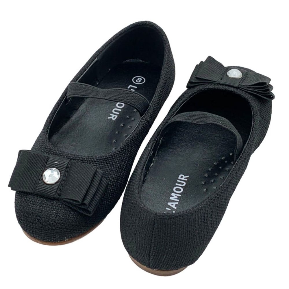 L'Amour Flat With Rhinestone and Bow Little Kid 12, Black - Picture 3 of 8